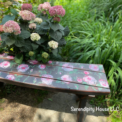 Rustic Wood Bench Meets IOD Painterly Roses Stamp and DIY Paints