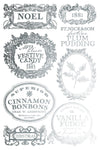 IOD Figgy & Flourish silver foil sheet with holiday labels and confectionery motifs
