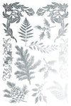 IOD Figgy & Flourish silver foil sheet with festive foliage, holly, pine, and botanical elements