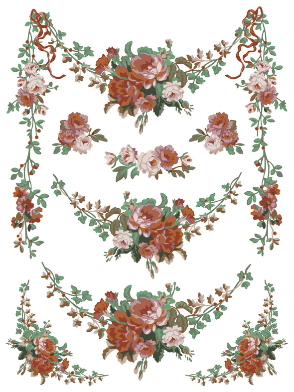 Sheet of La Folie Paint Inlay featuring cascading floral sprays and vines