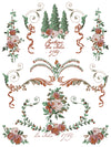 Sheet of La Folie Paint Inlay with evergreen trees, florals, and Château script