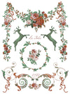 La Folie Paint Inlay sheet with roses, ribbon swags, reindeer motifs, and scrolling flourishes for French-inspired holiday décor