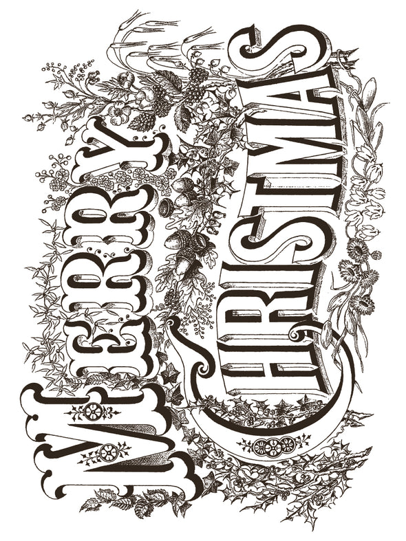 Sheet of vintage-style “Merry Christmas” typography artwork from Twelfth Night Paint Inlay.