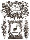 Twelfth Night Paint Inlay sheet featuring ornate floral frame with “Winter Eucalyptus & Berries” typography, a stag scene with decorative border, and detailed vintage scrollwork.