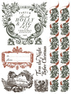 Twelfth Night Paint Inlay sheet with “Spiced Holly & Fig” parfum label, festive ribbons, “’Twas the Night Before Christmas” typography, and vintage holiday frames and motifs.