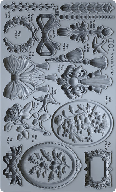 Silicone mould render of the IOD Victoriana Mould showing intricate scroll and flourish designs.