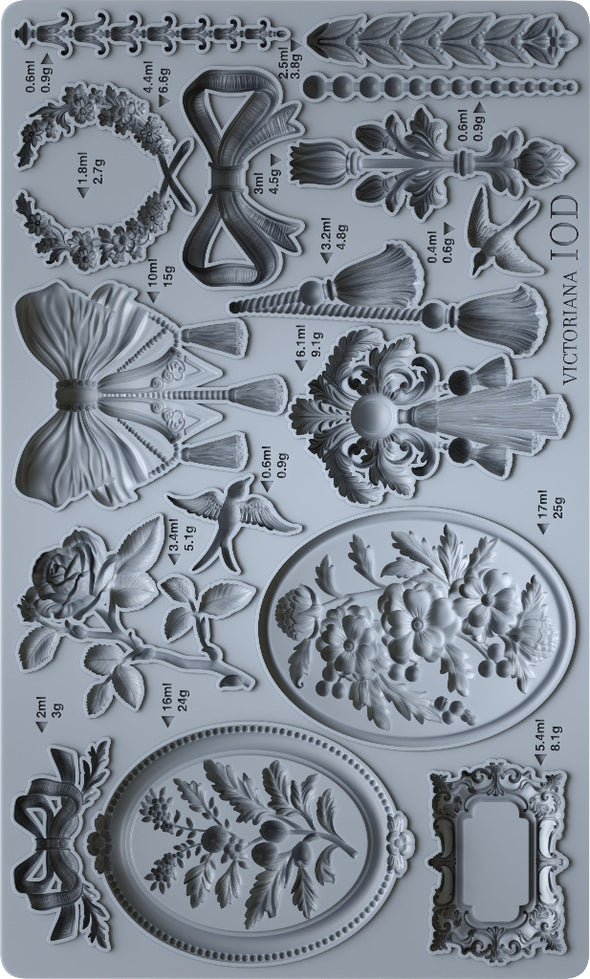 Silicone mould render of the IOD Victoriana Mould showing intricate scroll and flourish designs.