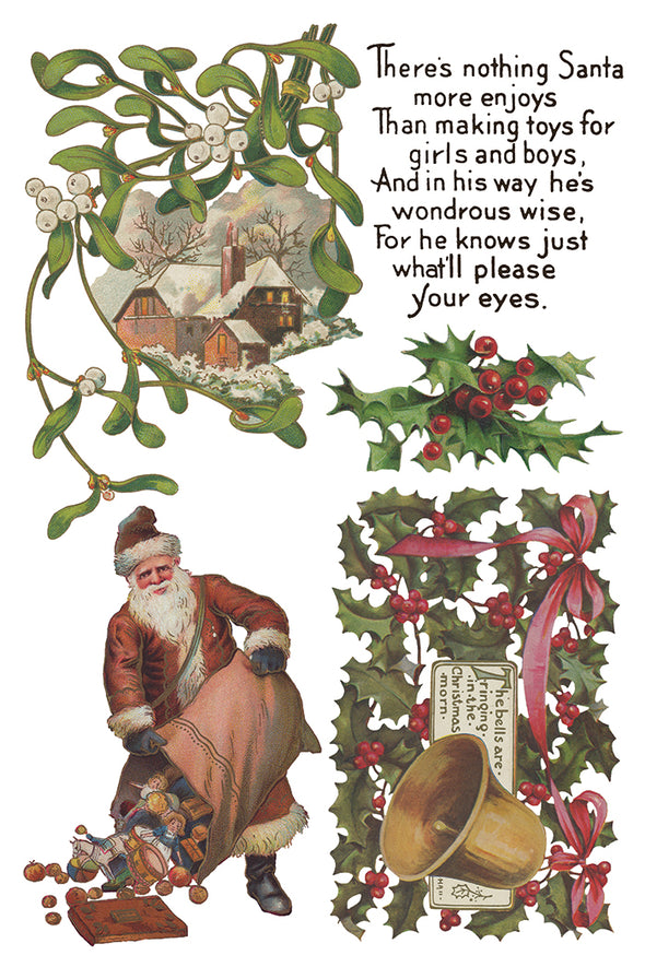 Page 1 of IOD Christmas Joy Transfer with Santa, mistletoe, holly, and holiday bell.