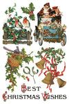 Page 2 of IOD Christmas Joy Transfer with Santa in a car, holly branches, robins, and bells.