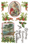 Page 3 of IOD Christmas Joy Transfer with Santa portrait, holly sprigs, and Christmas greetings.