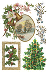 Page 4 of IOD Christmas Joy Transfer featuring Christmas tree, winter church scene, and holly.