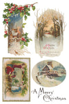 Page 5 of IOD Christmas Joy Transfer with snowy village scenes, children, and Christmas greetings.