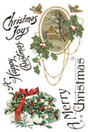 Page 7 of IOD Christmas Joy Transfer with holiday box, birds, holly, and Christmas Joy lettering.