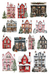 Transfer sheet featuring snow-covered village houses from IOD Partridge Lane Transfer.