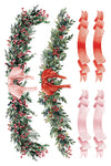 Transfer sheet with holiday garlands, red bows, and festive ribbon accents.