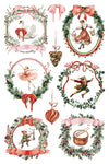 Transfer sheet with ballerinas, drummers, milkmaids, and holiday wreaths.