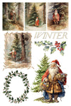 Transfer sheet featuring vintage Santas, holly wreaths, and “Winter” lettering from IOD Santa’s Hollow.