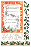 Transfer sheet with red bordered holiday poem artwork, holly borders, and “November” and “December” lettering from IOD Santa’s Hollow.