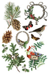 Transfer sheet featuring pinecones, oak leaves, birds, butterflies, and small wreaths.