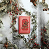 Example project showing Winter Botanist transfer applied to red Christmas book cover.