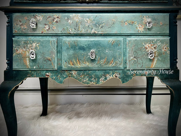 The Soul of the Rose Highboy Bureau - Hand Painted Furniture - Serendipity House LLC