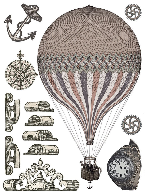 Vintage hot air balloon and travel images from IOD Exploration Decor Transfer