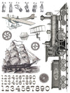 Vintage flying machines, trains, and typography images from IOD Exploration Transfer
